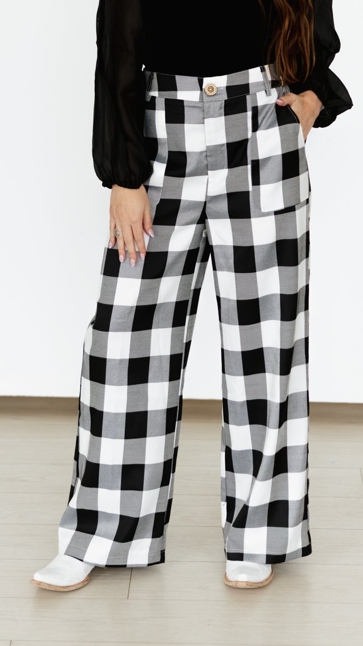 Large Gingham Black Pants