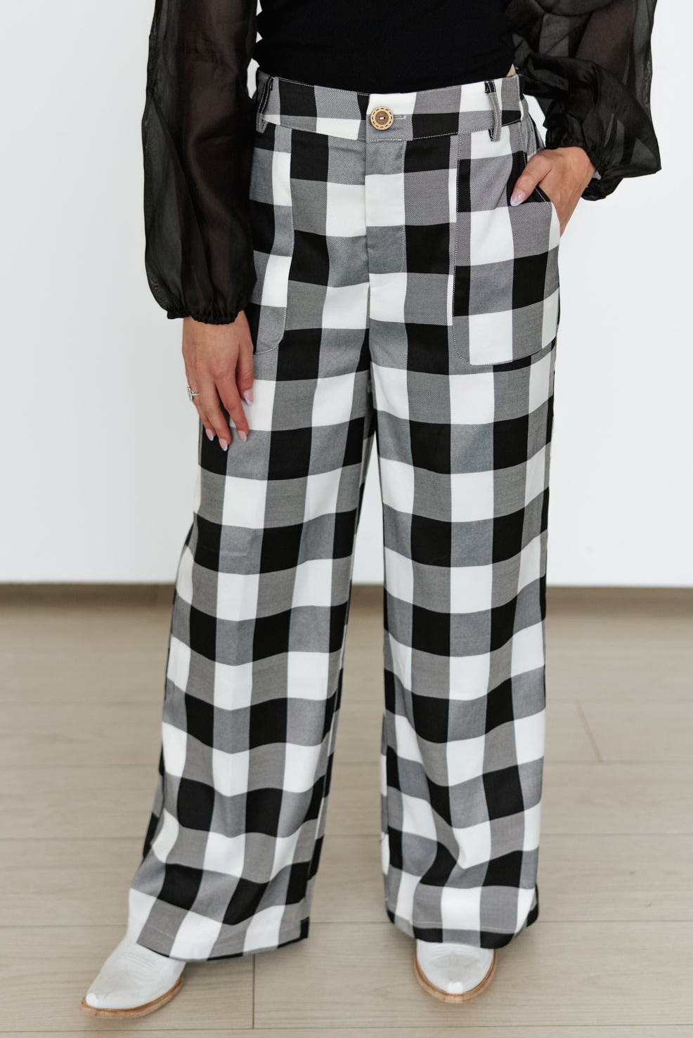 Large Gingham Black Pants