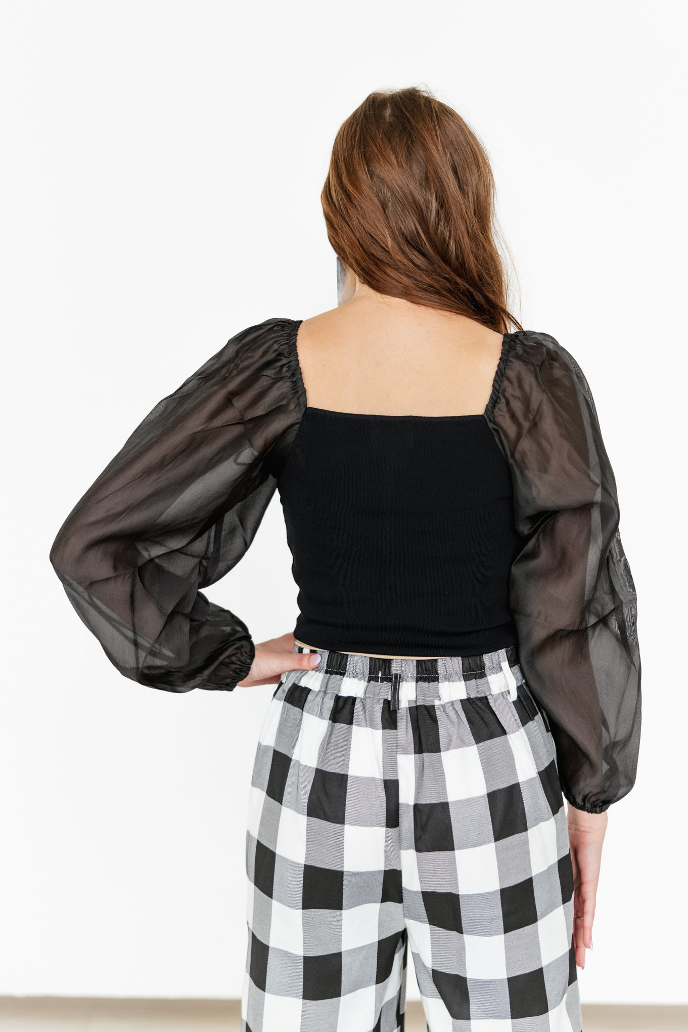 TH2025 S304 BLACK TOP WITH SHEER LONG SLEEVE (1 PIECE)