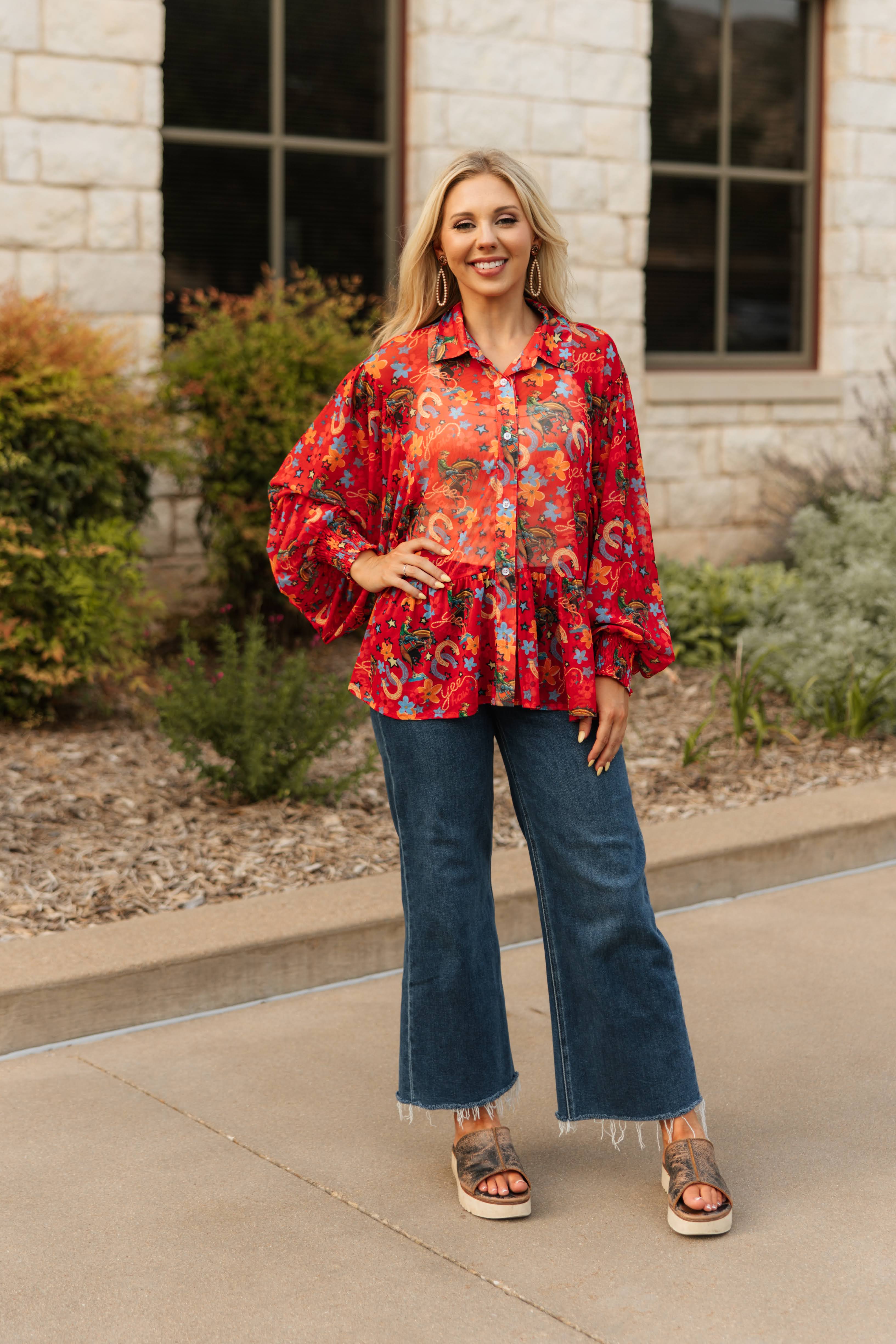 RED YEEHAW MESH BLOUSE