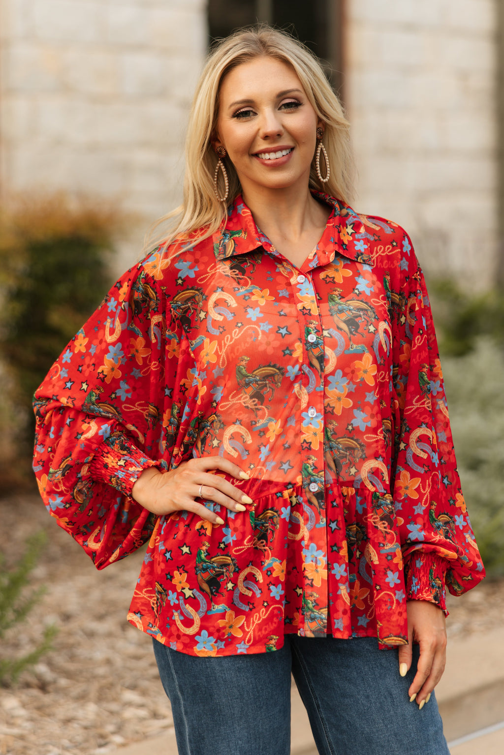 RED YEEHAW MESH BLOUSE