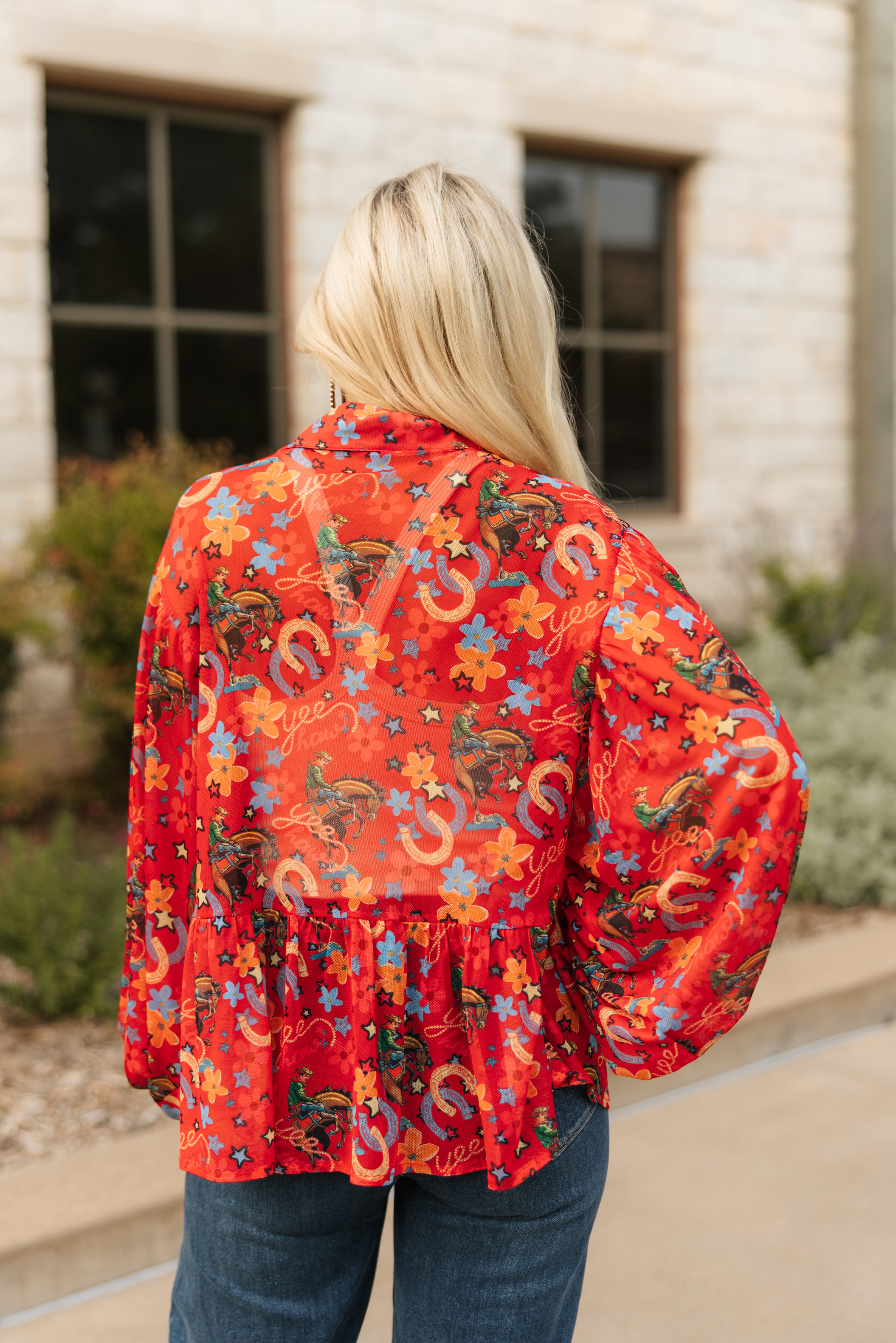 RED YEEHAW MESH BLOUSE