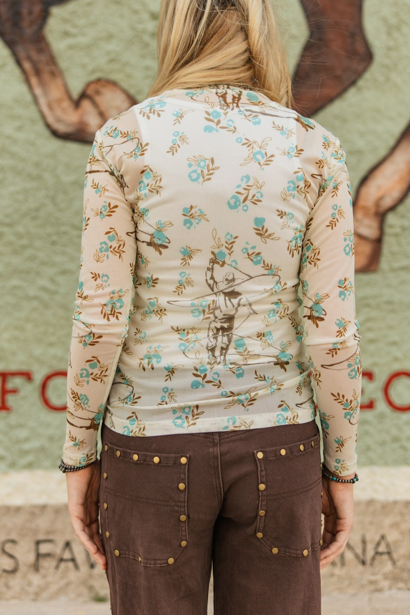 Blue Floral Roping Cowboy Mesh