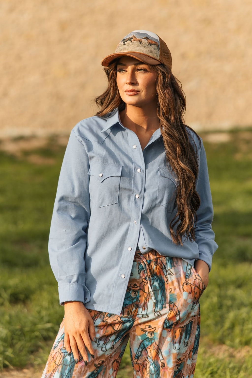 Light Chambray Pearl Snap Blouse