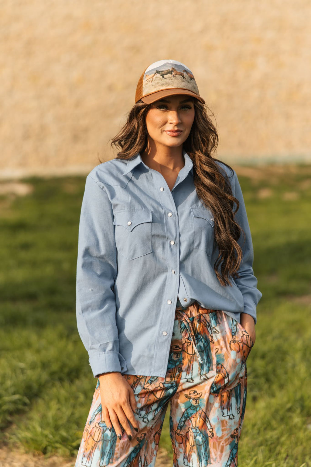 Light Chambray Pearl Snap Blouse
