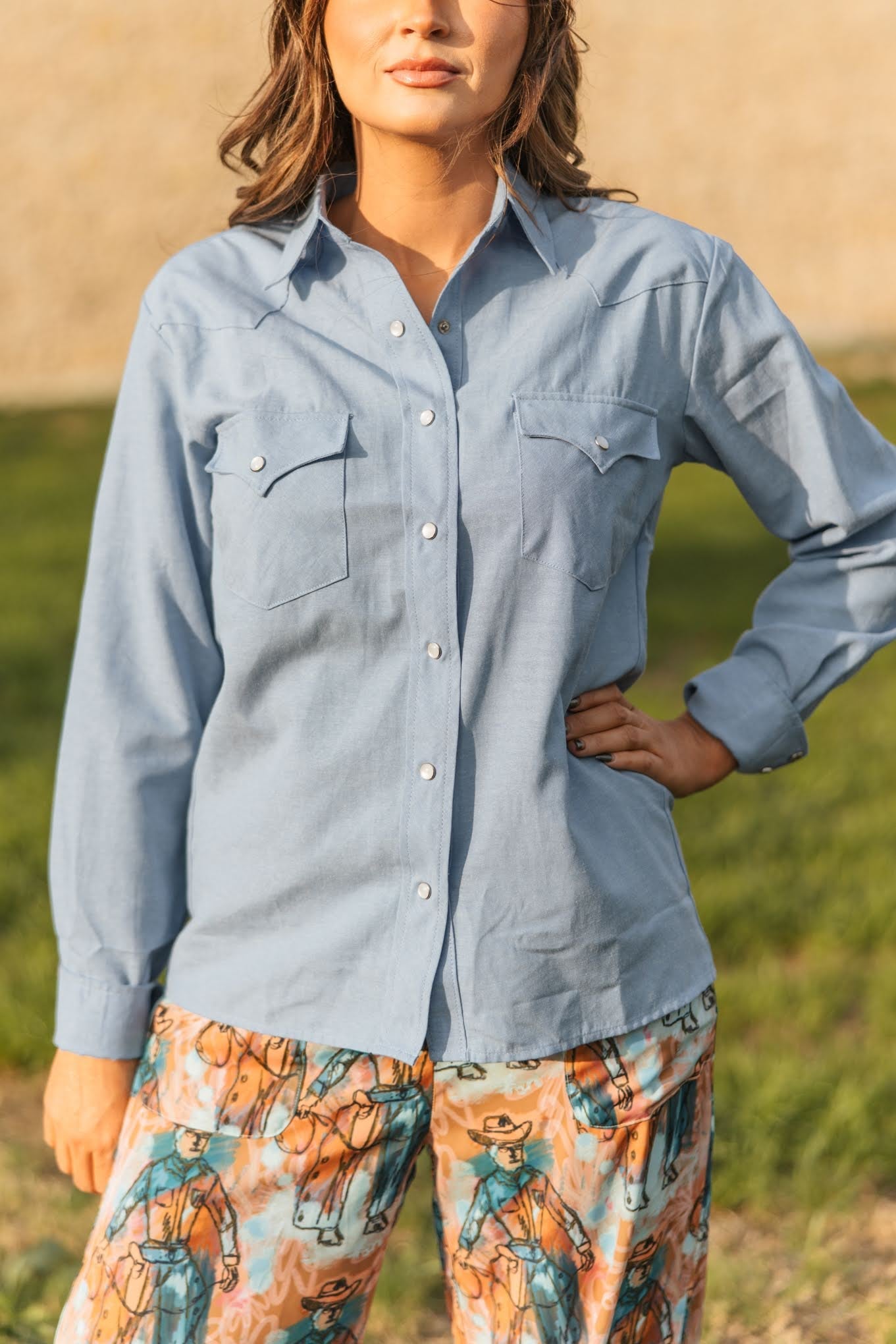 Light Chambray Pearl Snap Blouse