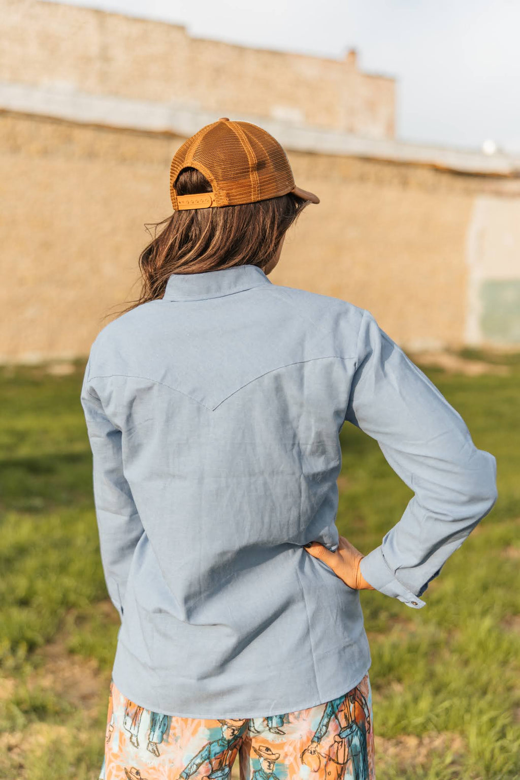 Light Chambray Pearl Snap Blouse