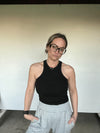 122333 Fine Rib Seamless High Neck Tank Top