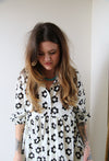 5462 BLACK & WHITE FLORAL COLLARED FROCK DRESS