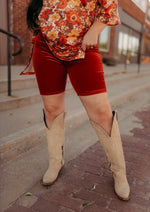 8010 RUST VELVET BIKER SHORTS