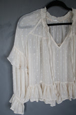 12233 IVORY CHIFFON DOT BOHO STYLE BLOUSE
