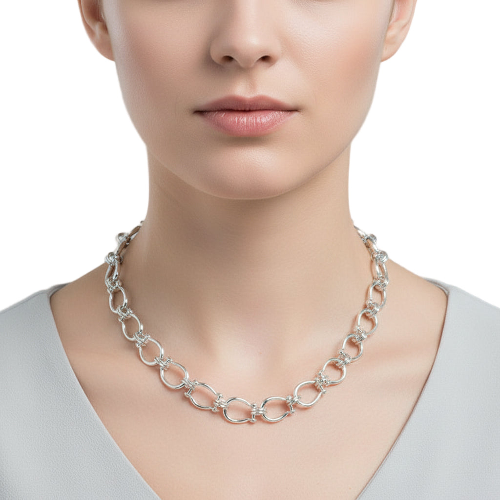 Silver-Tone Interlocking Link Chain NL