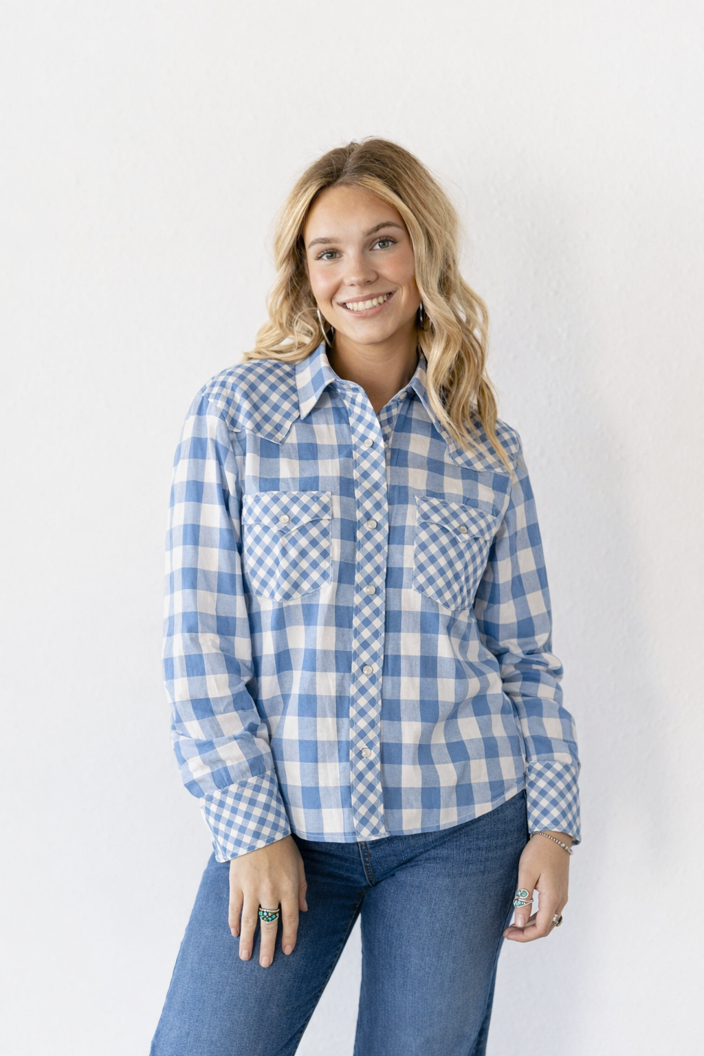 Blue Mixed Gingham Top
