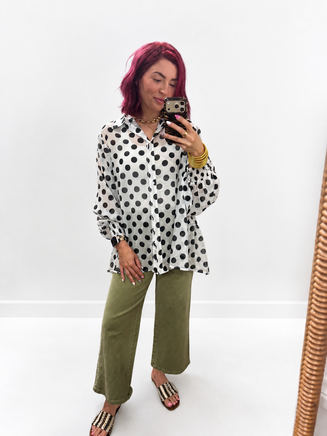 Ivory Polka Dot Sheer Blouse