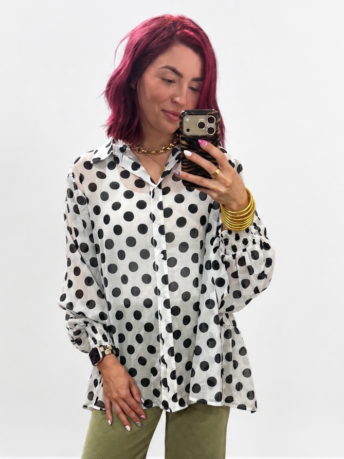 Ivory Polka Dot Sheer Blouse
