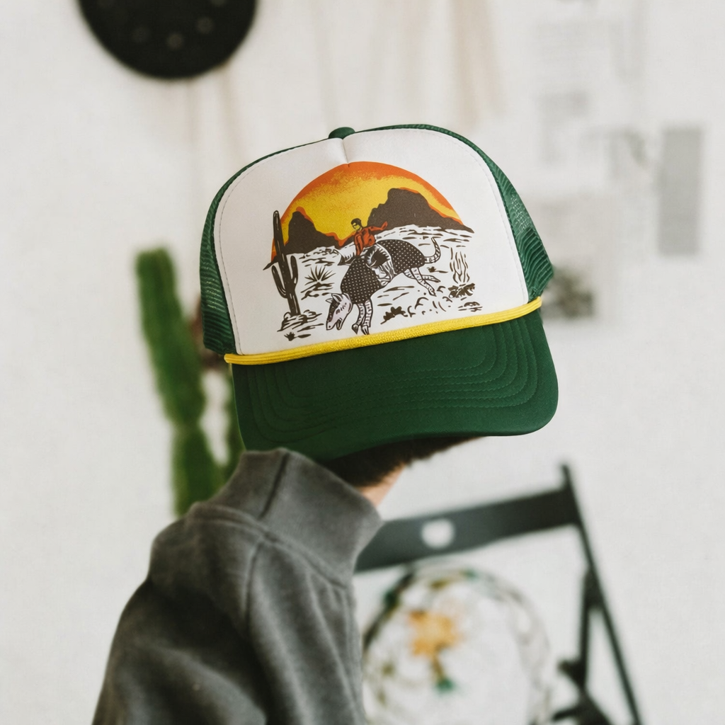 Armadillo Cowboy Trucker Hat – Green