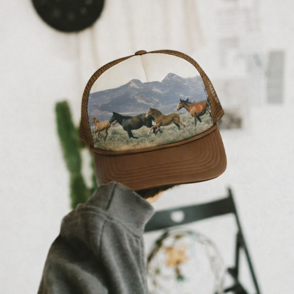 Wild Horses Trucker Hat – Brown