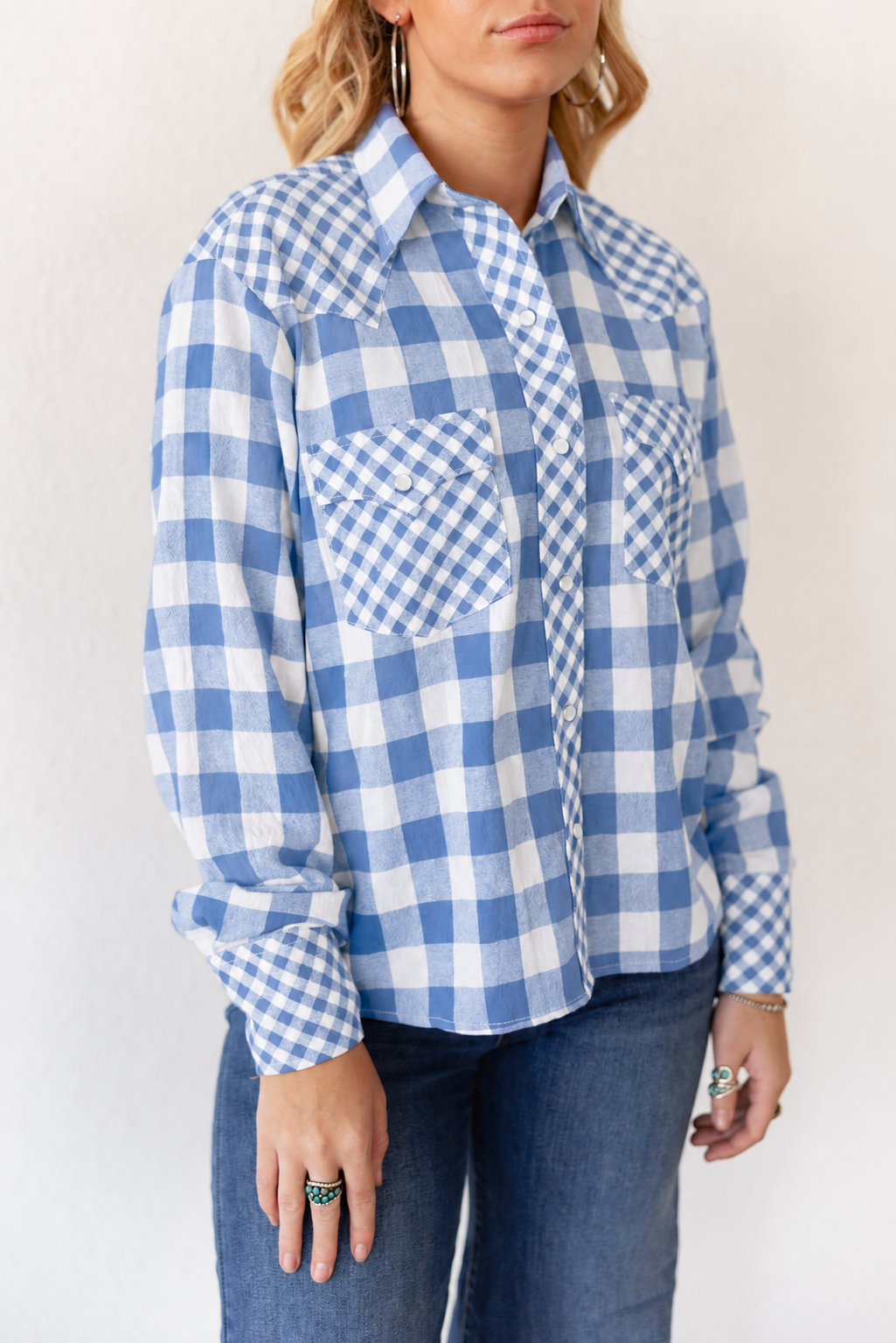 Blue Mixed Gingham Top