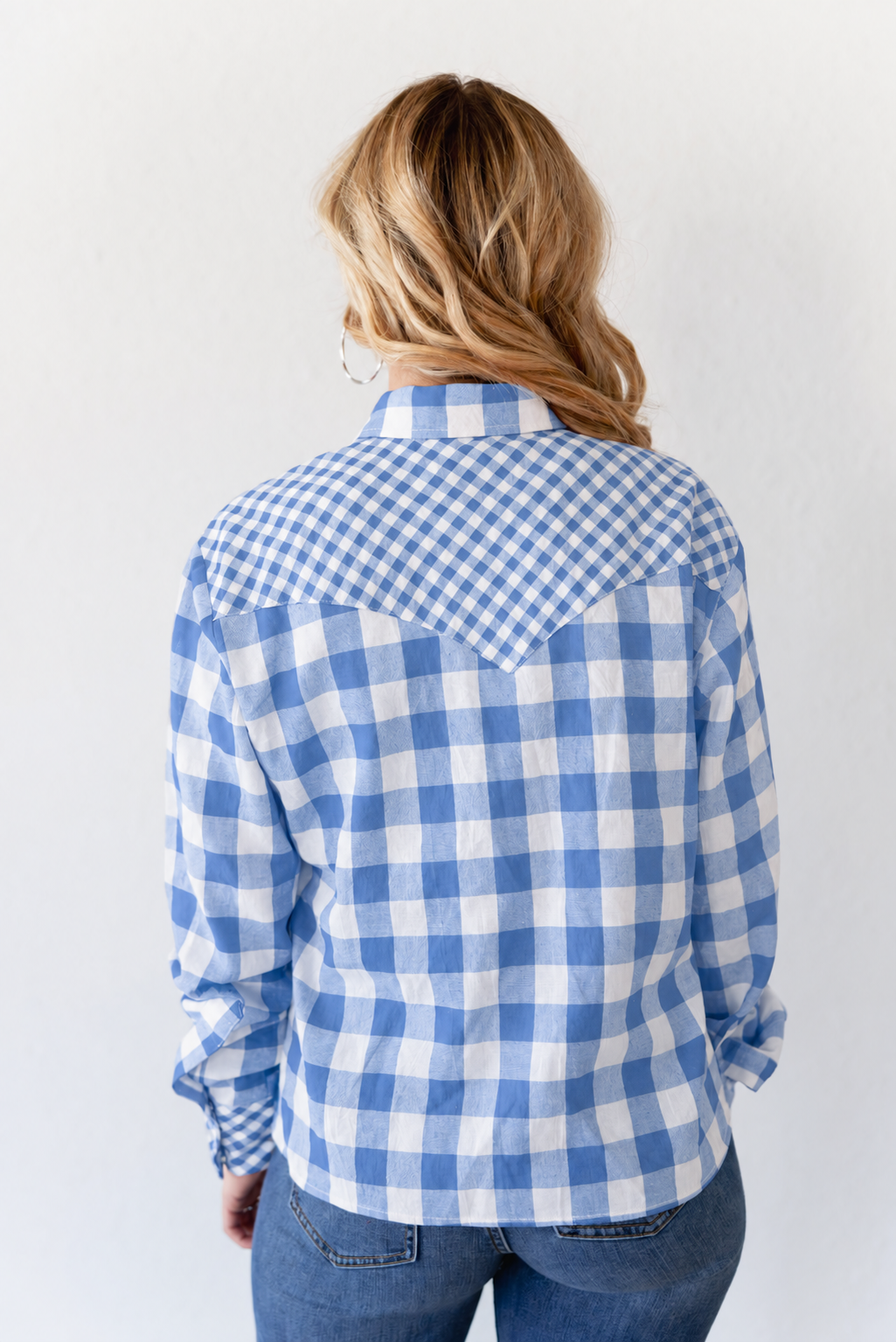 Blue Mixed Gingham Top