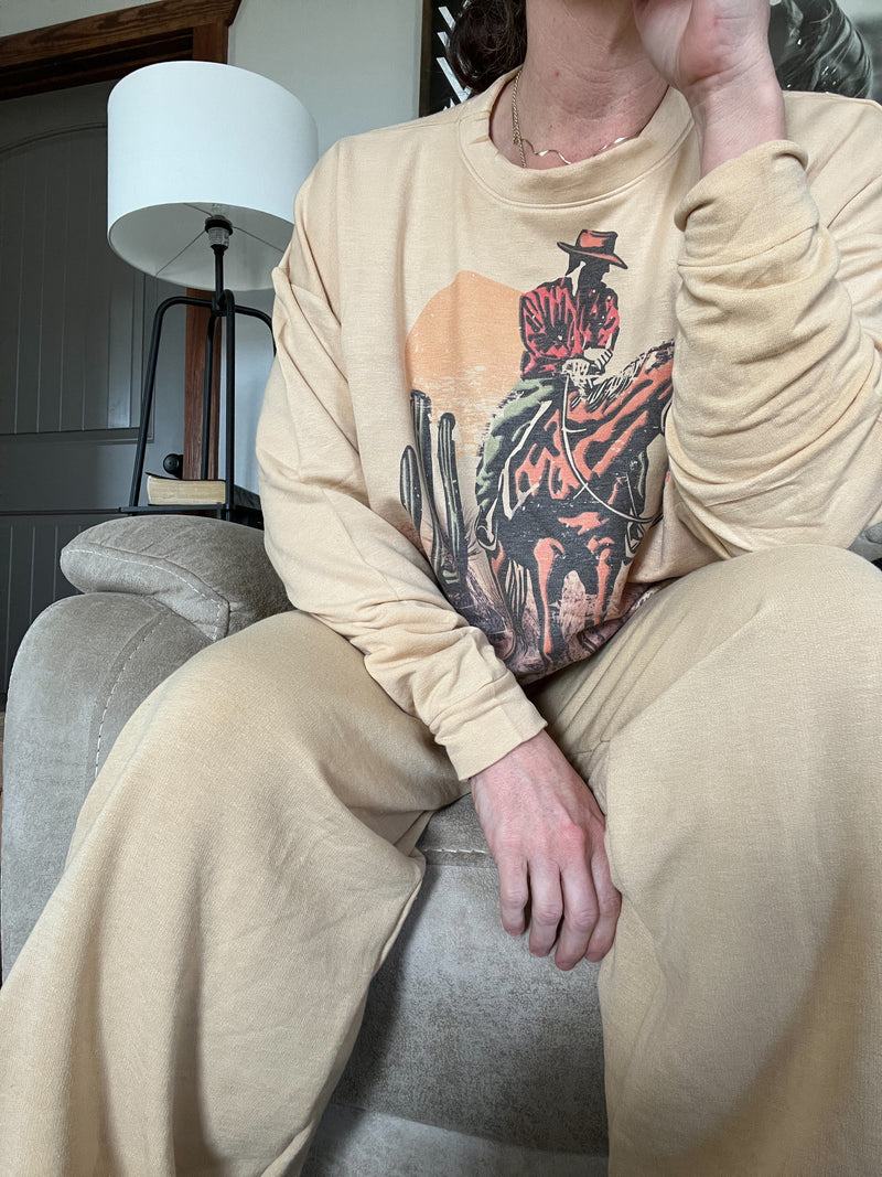 122314  DESERT RODEO PRINTED SWEATSUIT SET