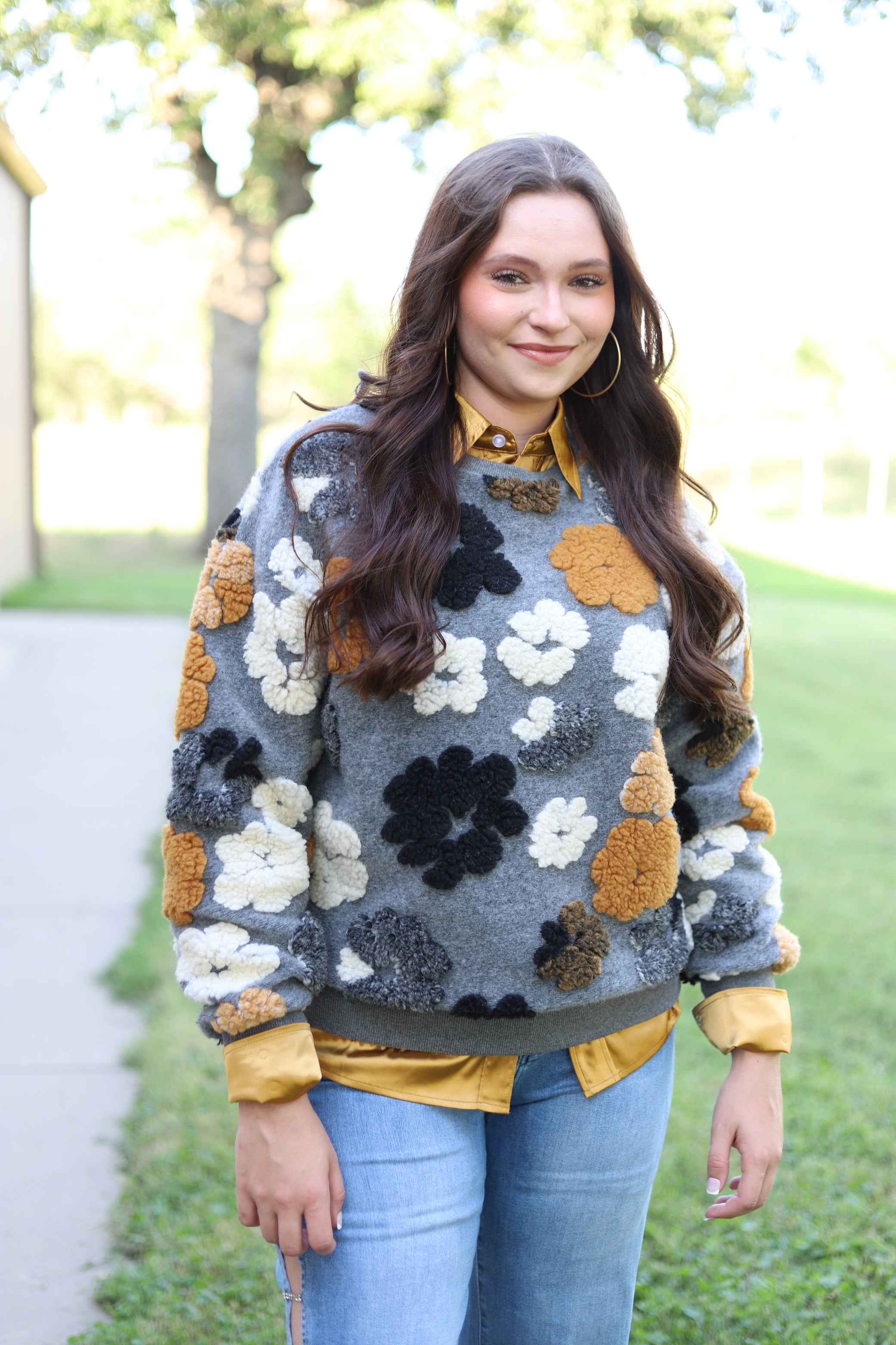GREY PUFF FLOWER PULLOVER