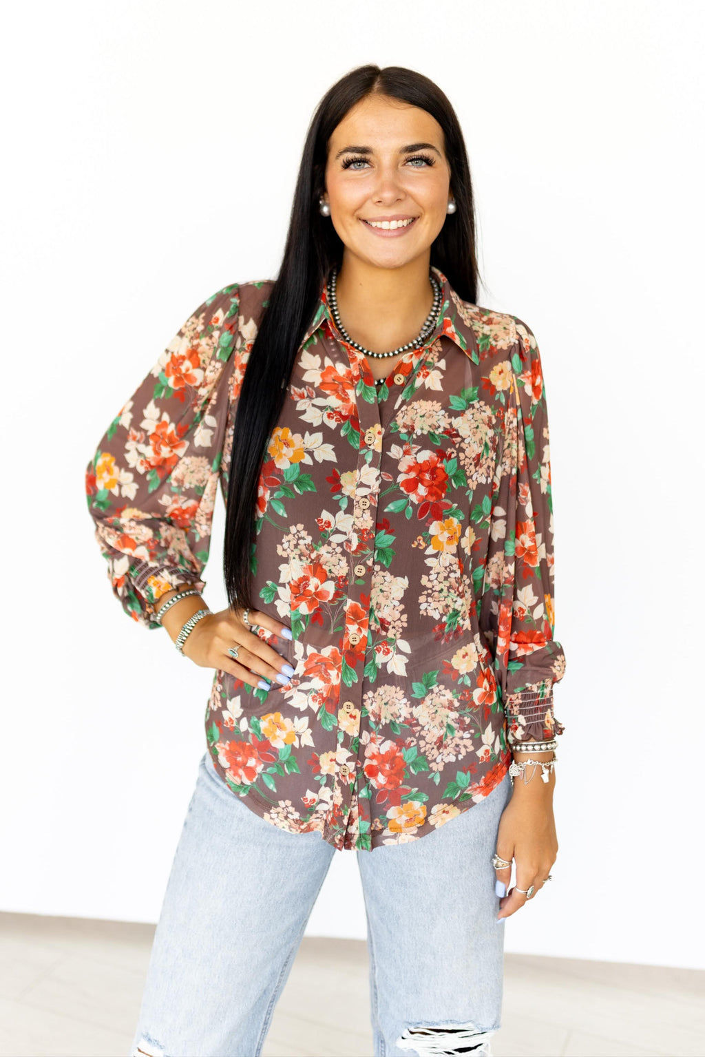 Fall Floral Mesh Blouse