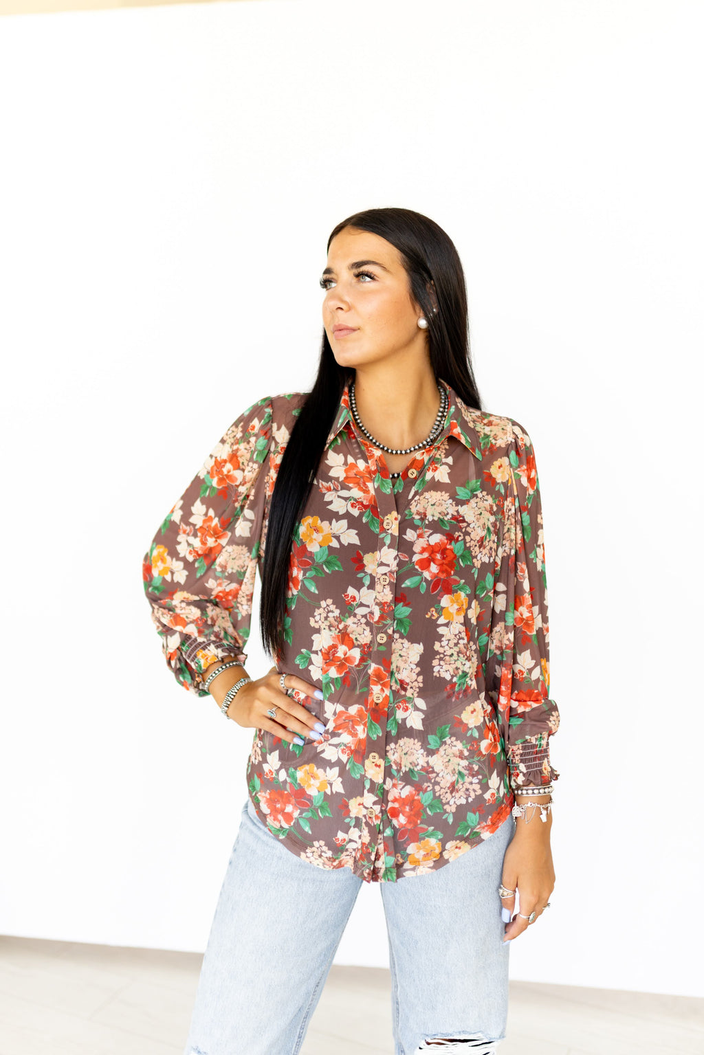 Fall Floral Mesh Blouse