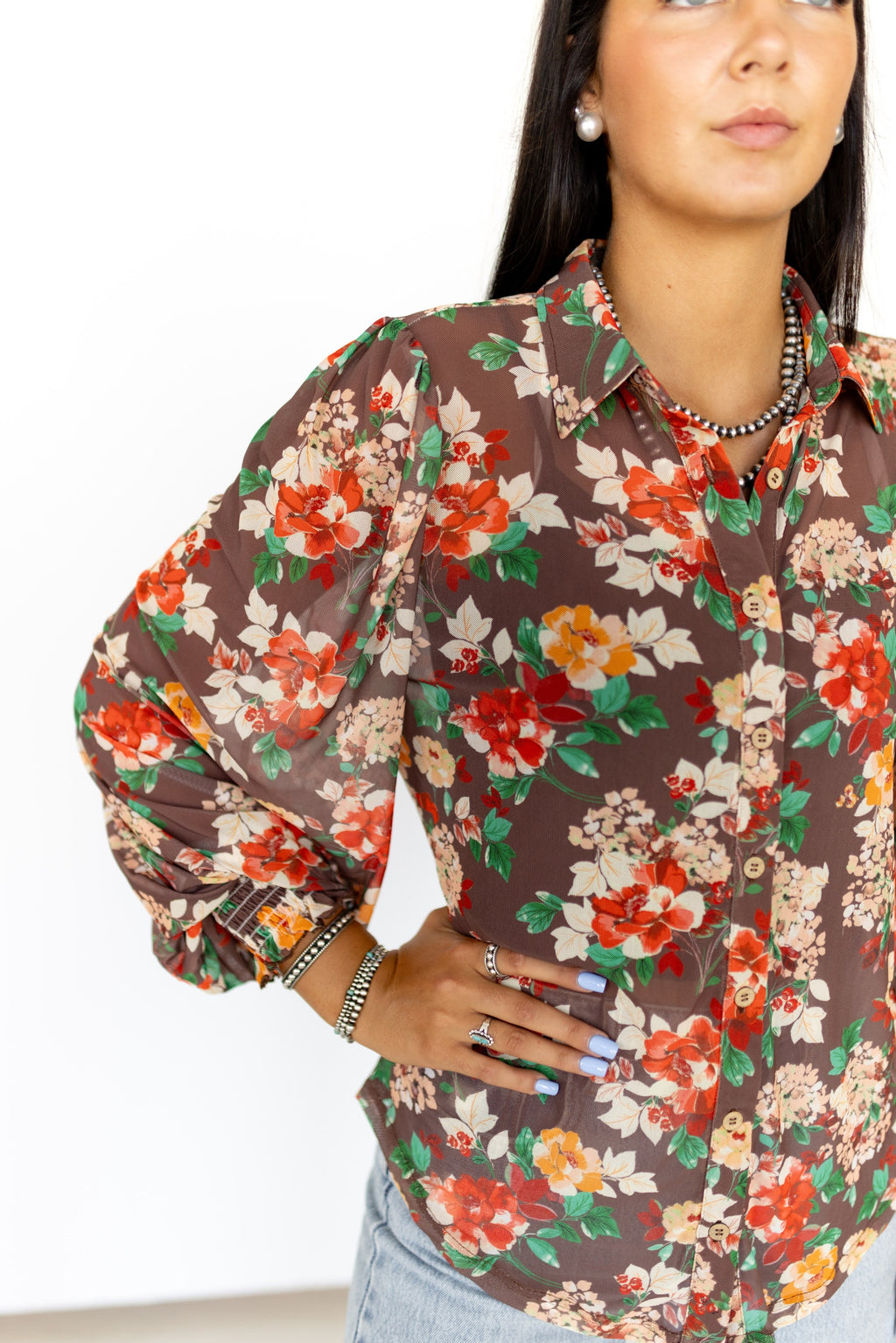 Fall Floral Mesh Blouse