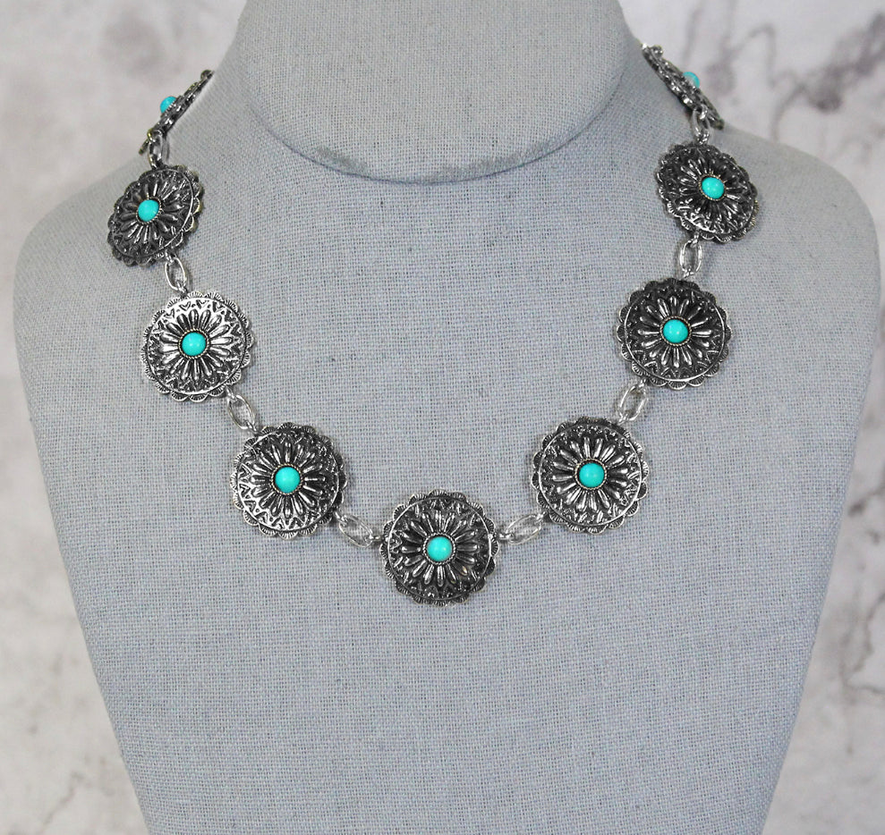 Silver Concho Turquoise Necklace