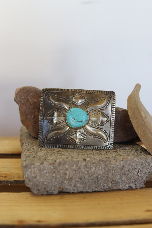 22421 METAL RECTANGLE BELT BUCKLE WITH TURQ