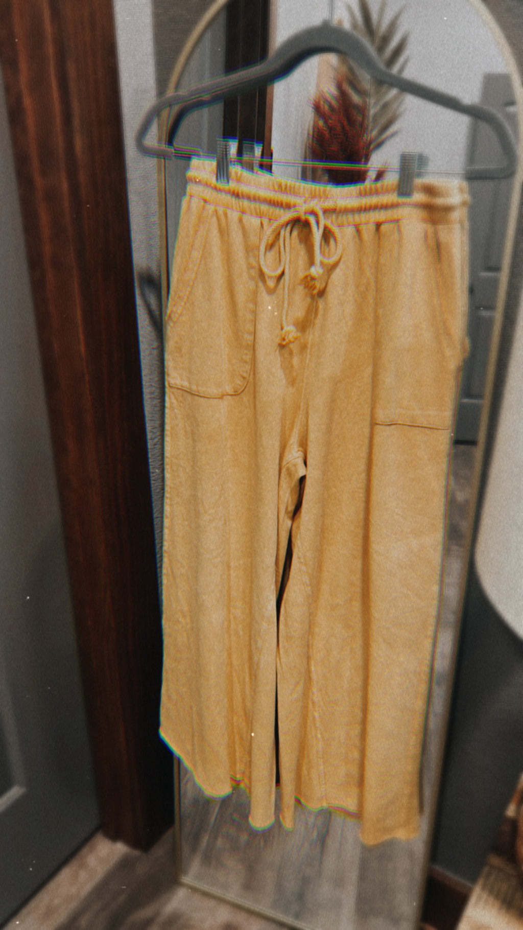40128  MUSTARD MINERAL WASH WIDE LEG PANT