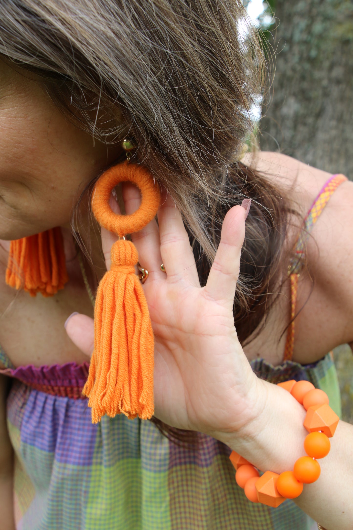 C48 ORANGE YARN TASSEL EARRING