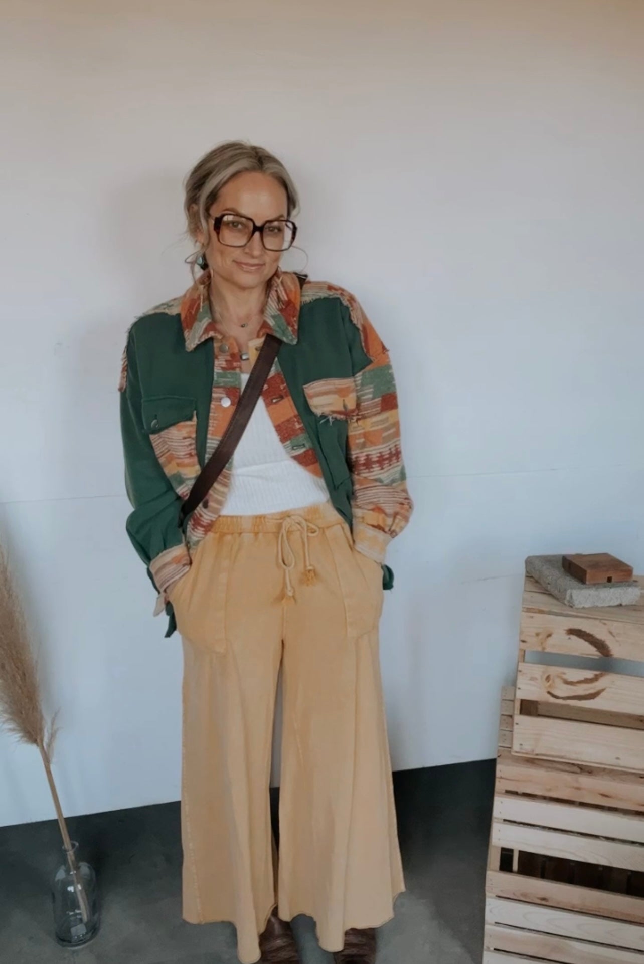 40128  MUSTARD MINERAL WASH WIDE LEG PANT