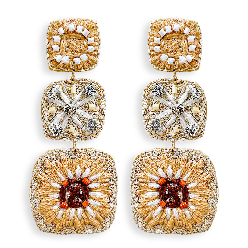 Neutral Floral Thread Dangle Earrings