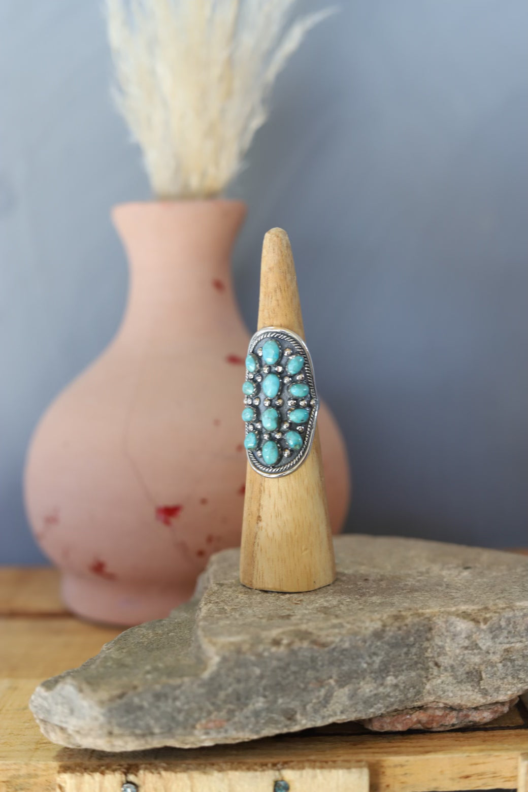 22423 SILVER OVAL/TURQ RING