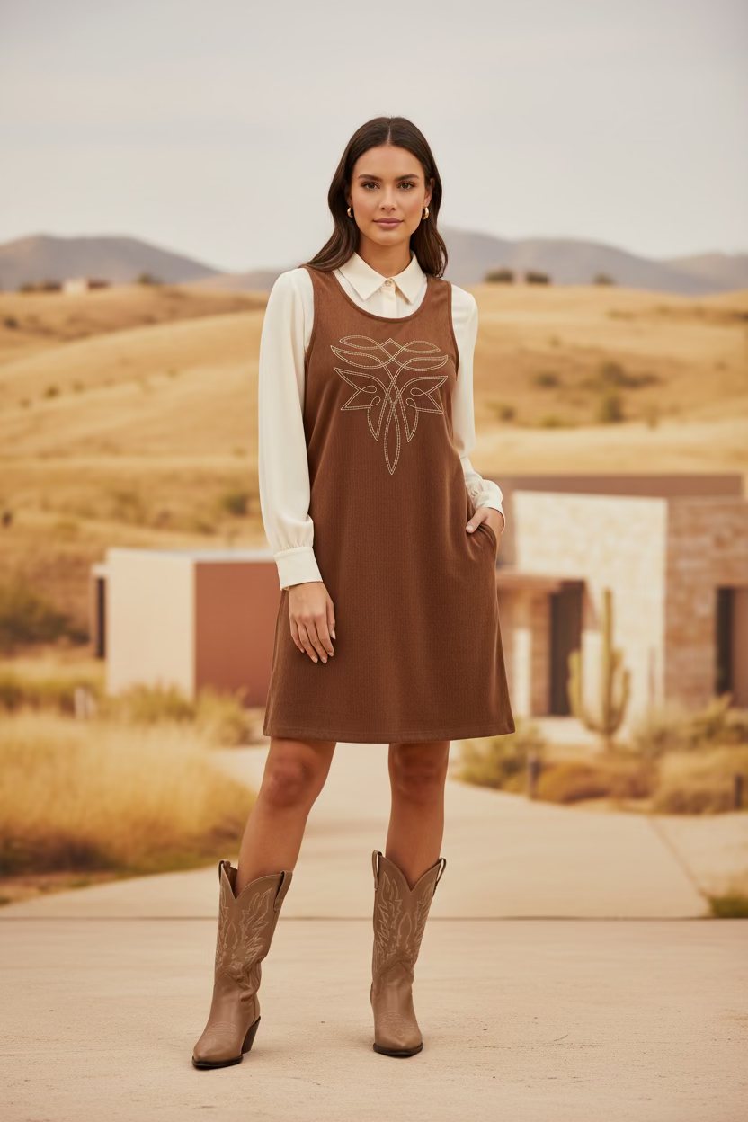 BROWN  FRONT STITCH DRESS