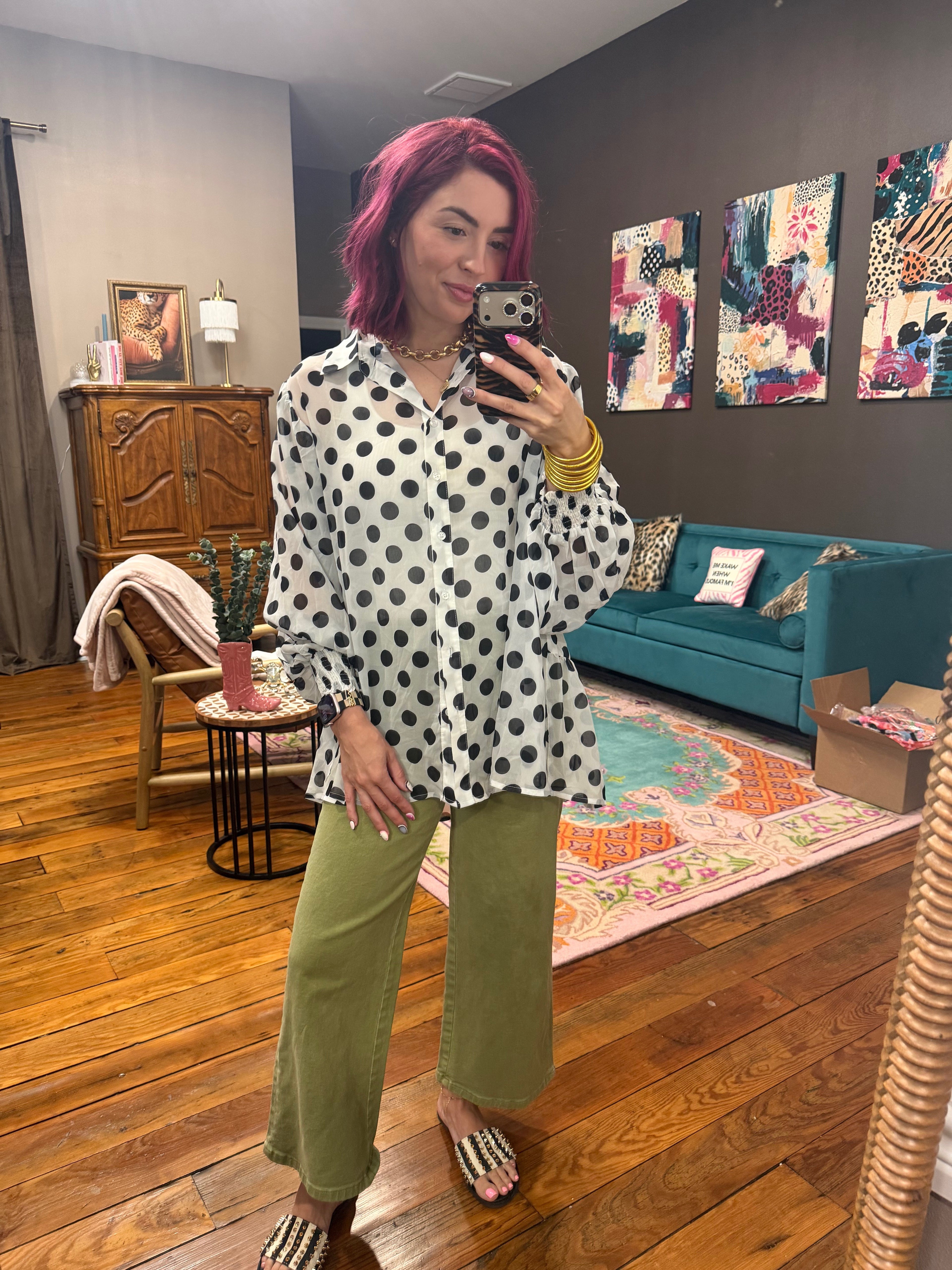 Ivory Polka Dot Sheer Blouse