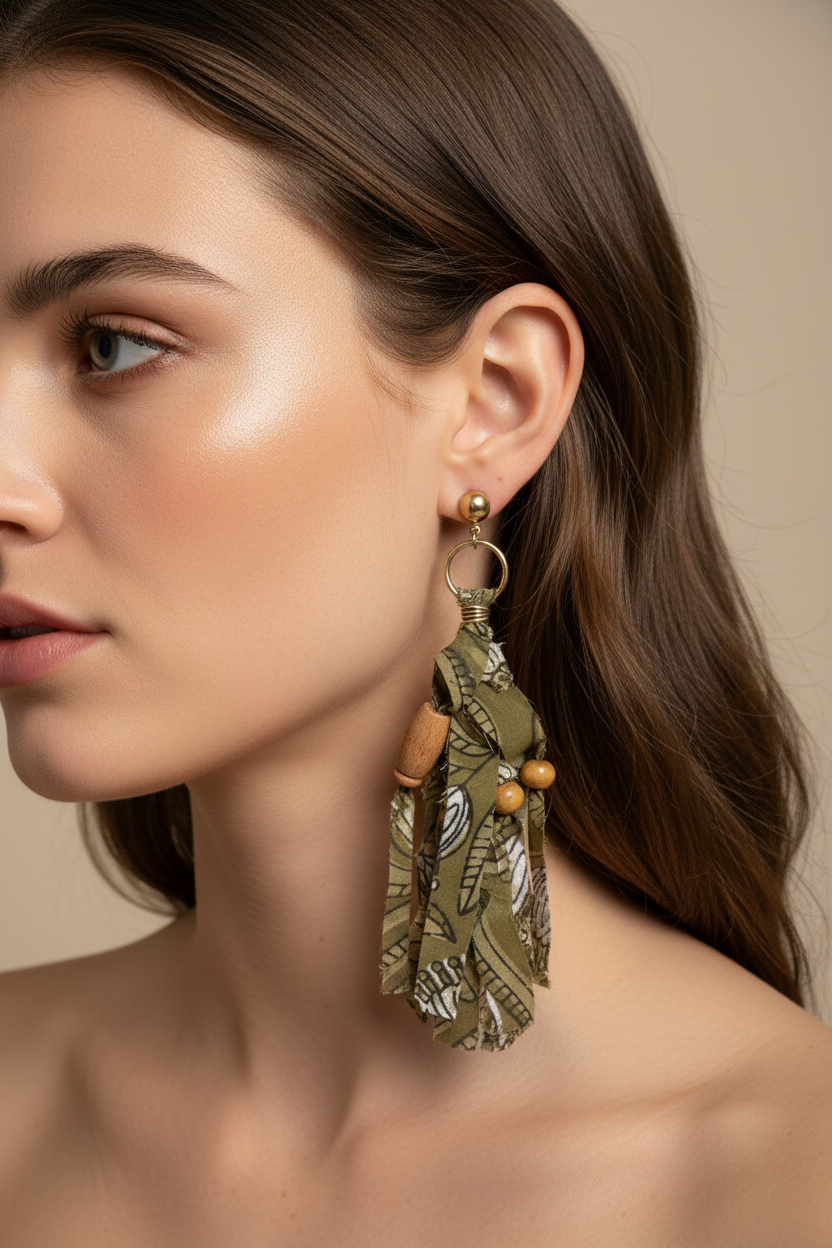 OLIVE FABRIC EARRINGS