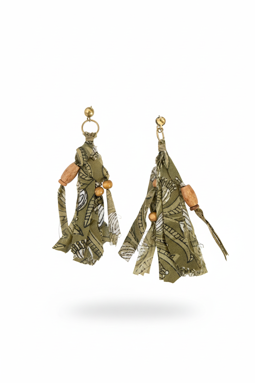 OLIVE FABRIC EARRINGS