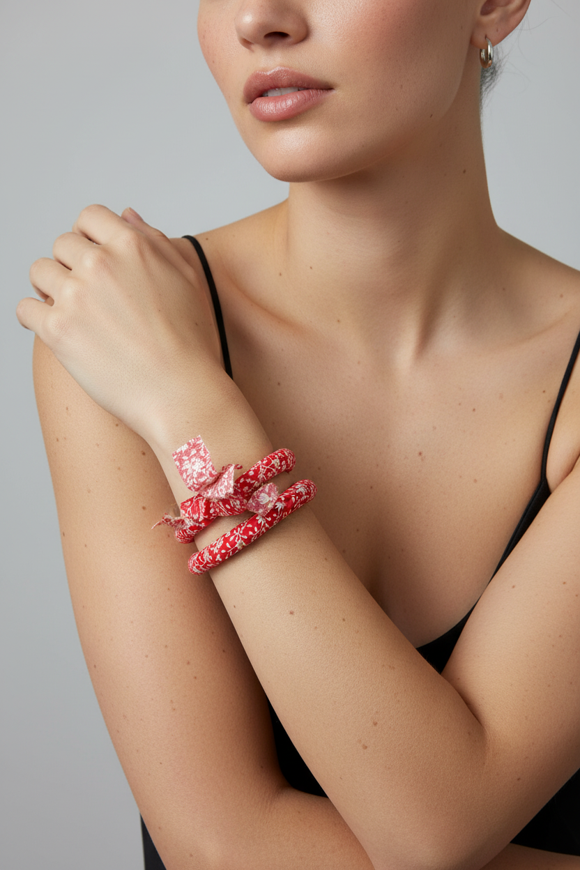 RED FABRIC DOUBLE BANGLE BRACLET