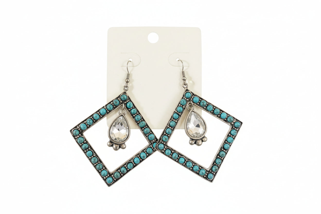 Diamond Turquoise Center Crystal Earrings