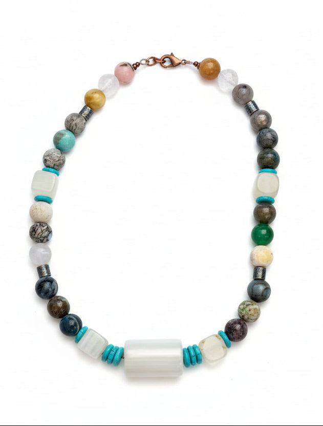 7255 NATURAL STONE BEAD NL WITH CENTER WHITE CYLINDER BEAD