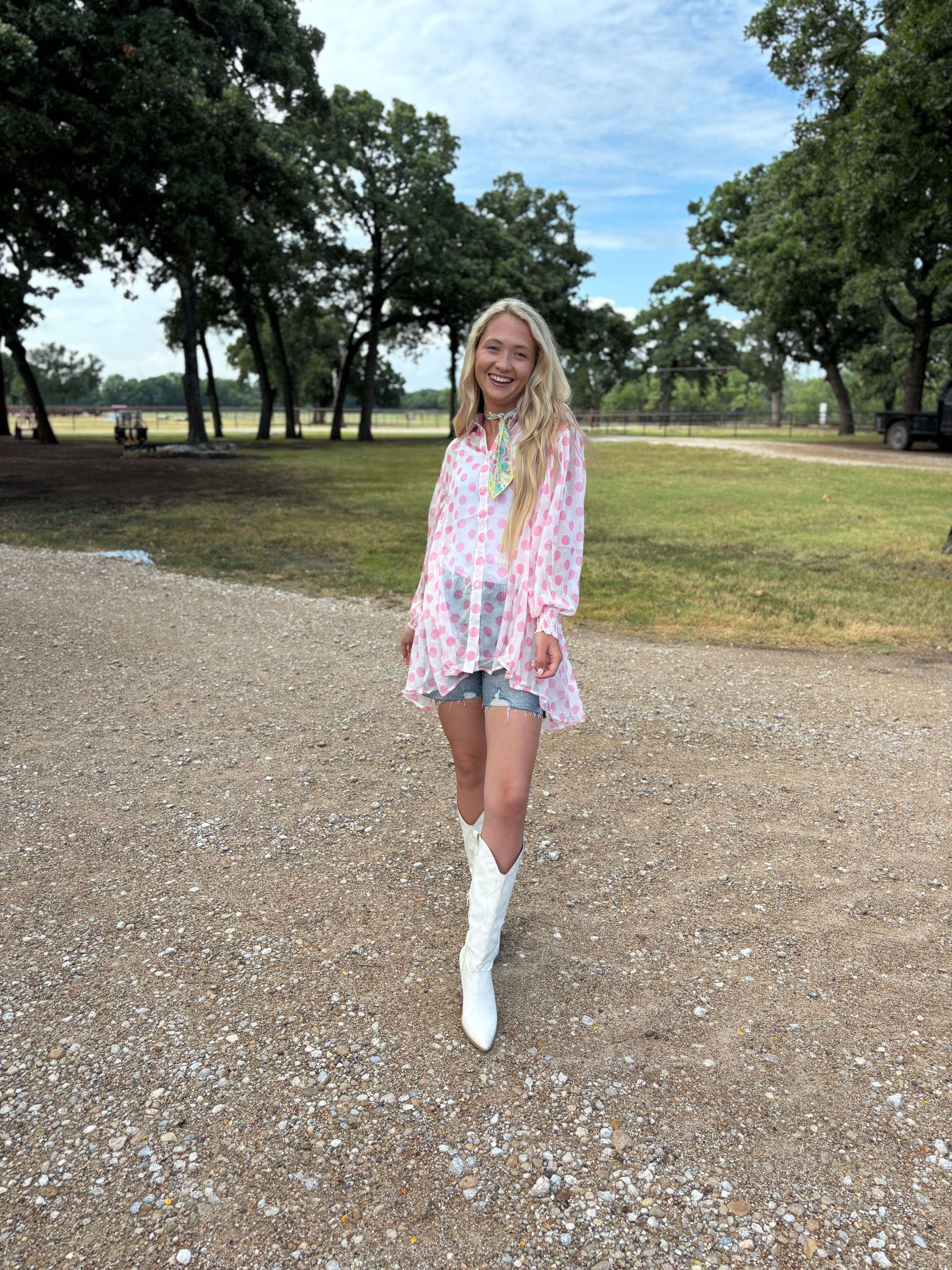Pink Polka Dot Sheer Blouse