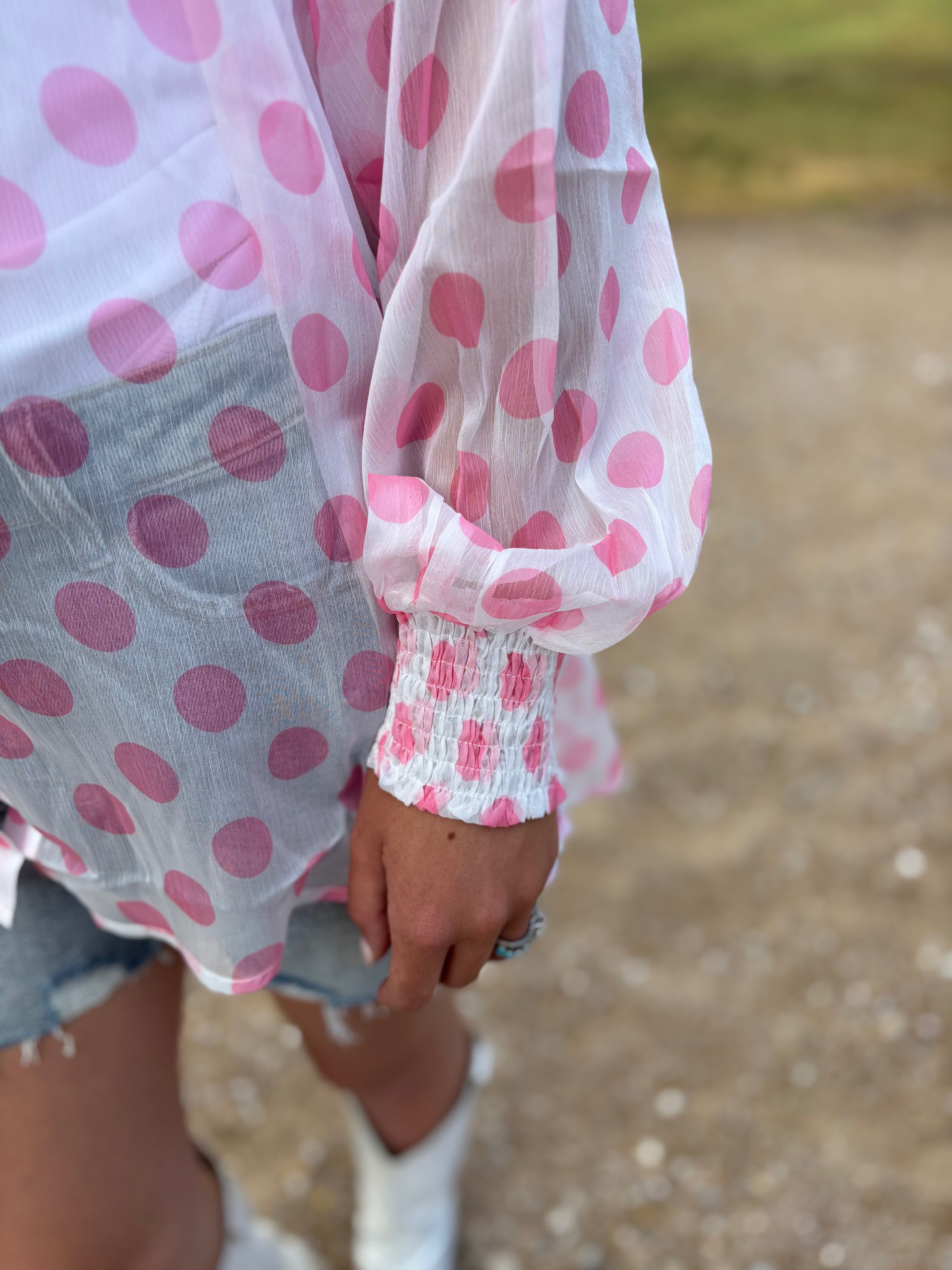 Pink Polka Dot Sheer Blouse