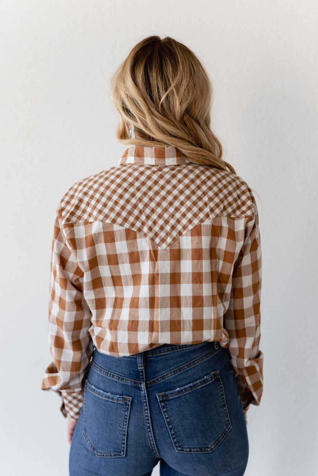 TAN MIXED GINGHAM TOP
