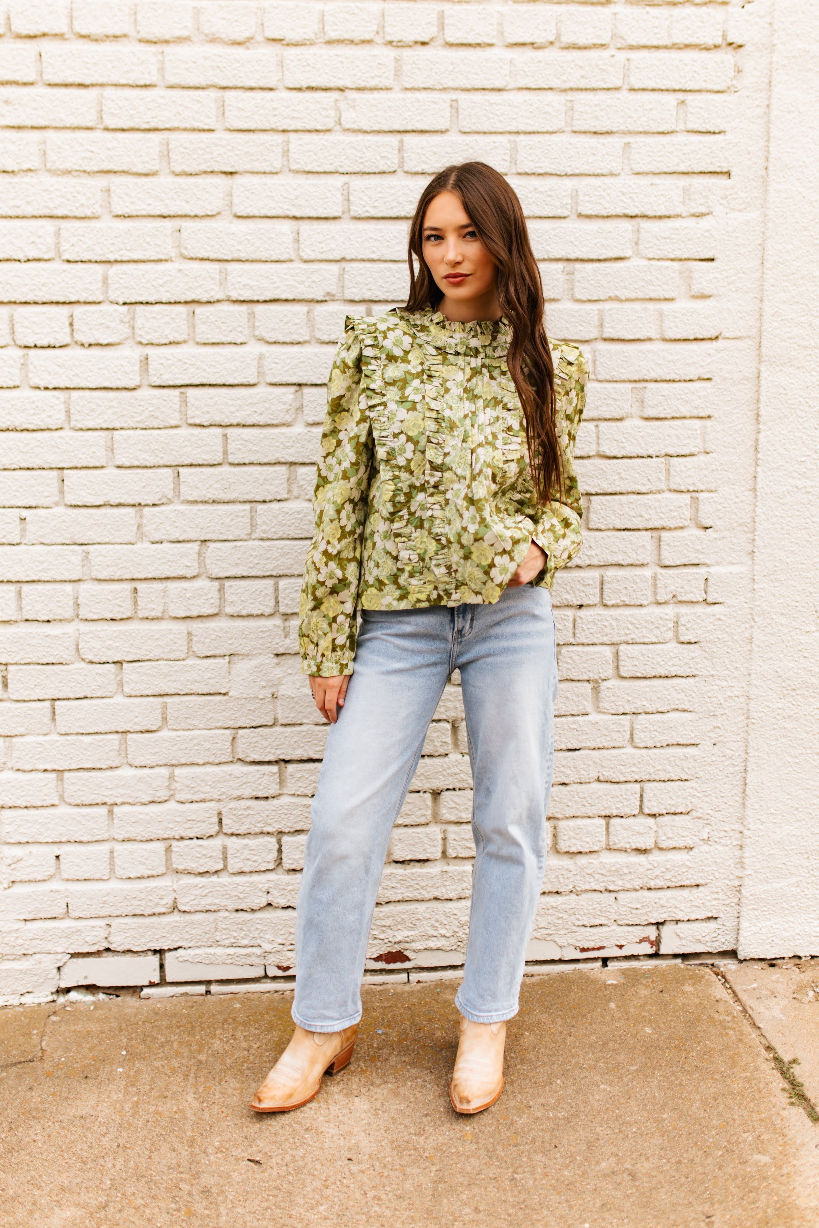 GREEN FLORAL HIGH NECK BLOUSE
