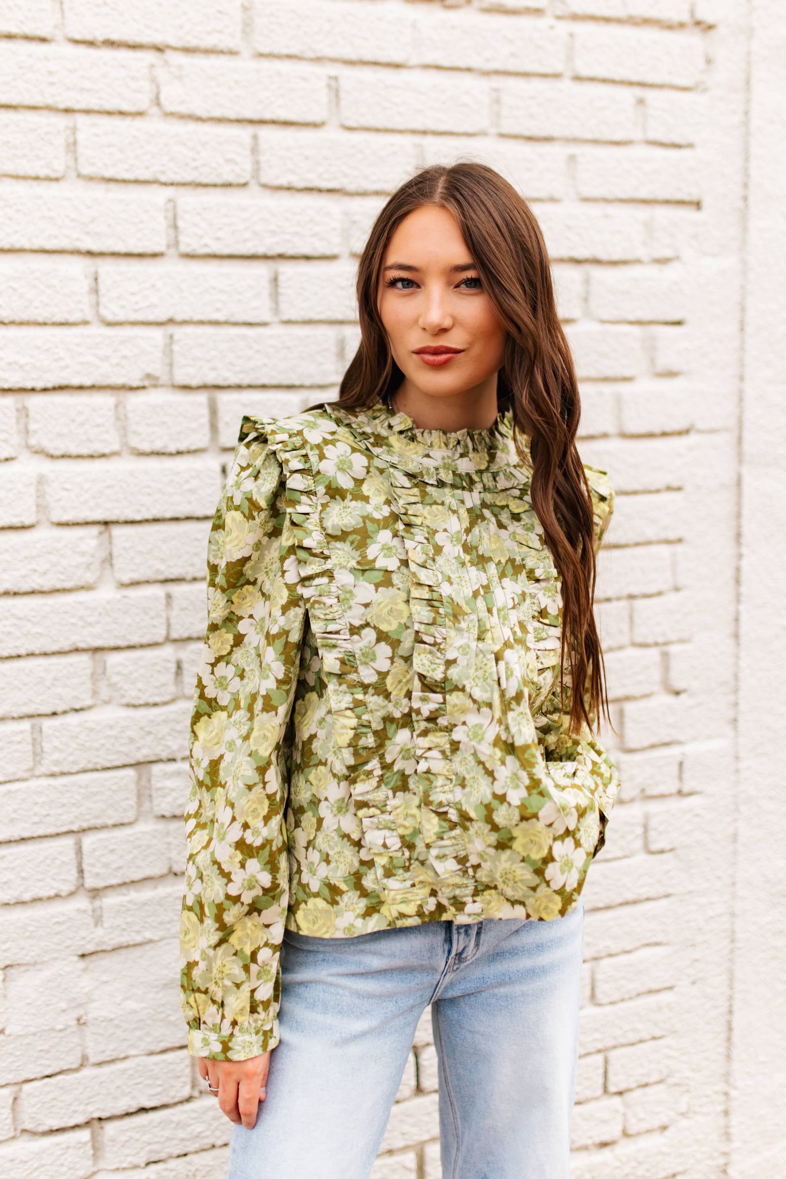 GREEN FLORAL HIGH NECK BLOUSE