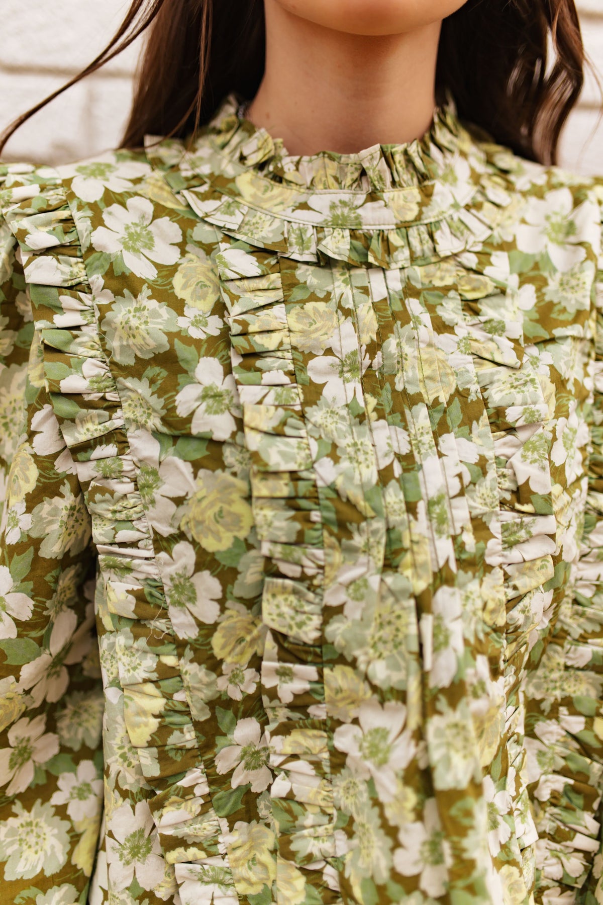 GREEN FLORAL HIGH NECK BLOUSE