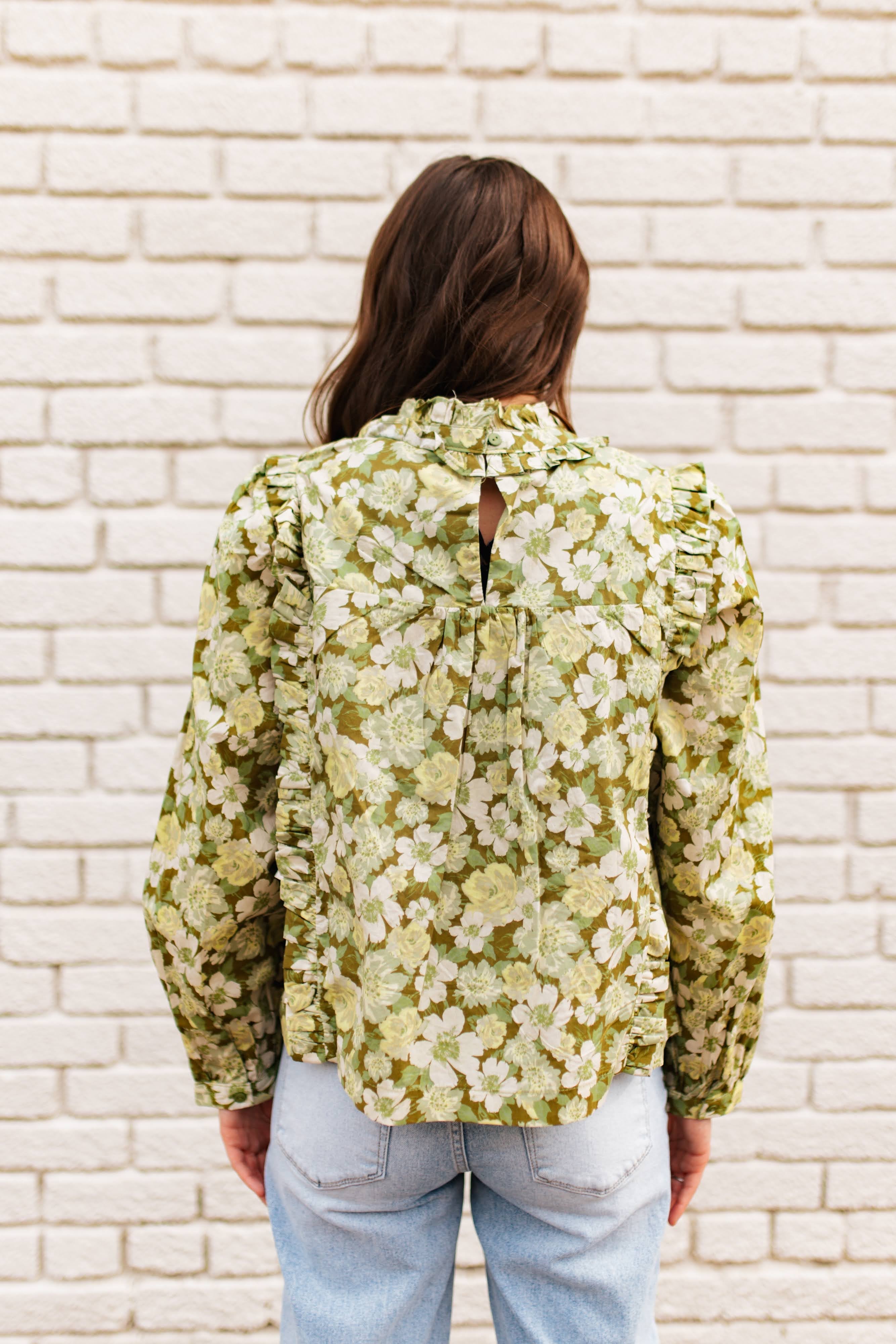 GREEN FLORAL HIGH NECK BLOUSE