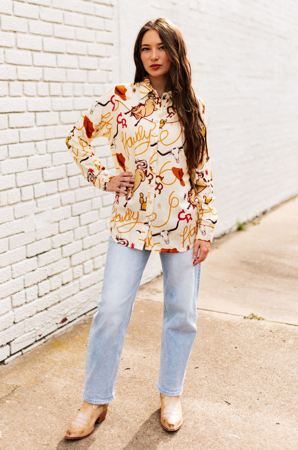CREAM WESTERN BUTTON DOWN